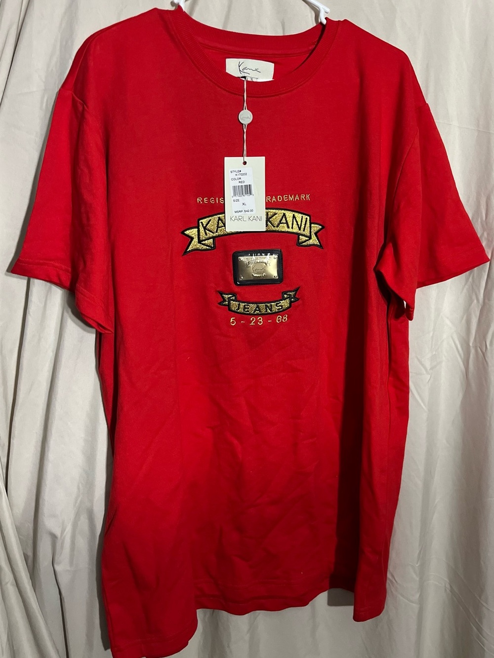 Karl Kani Red Short Sleeve Logo Tee with Gold Accent